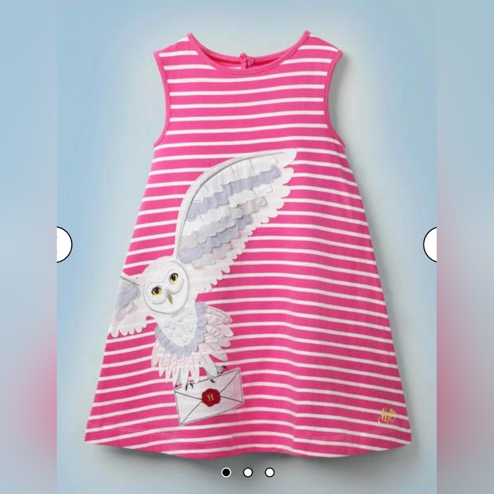 Mini Boden x Harry Potter Stripe Hedwig Appliqué Dress - Size 8-9 Y